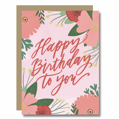Red Floral Happy Birthday Card